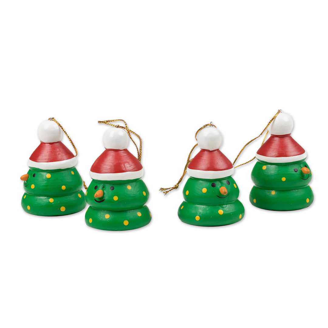 Christmas-Themed Set of 4 Albesia Wood Santa Pine Ornaments - Santa Pines
