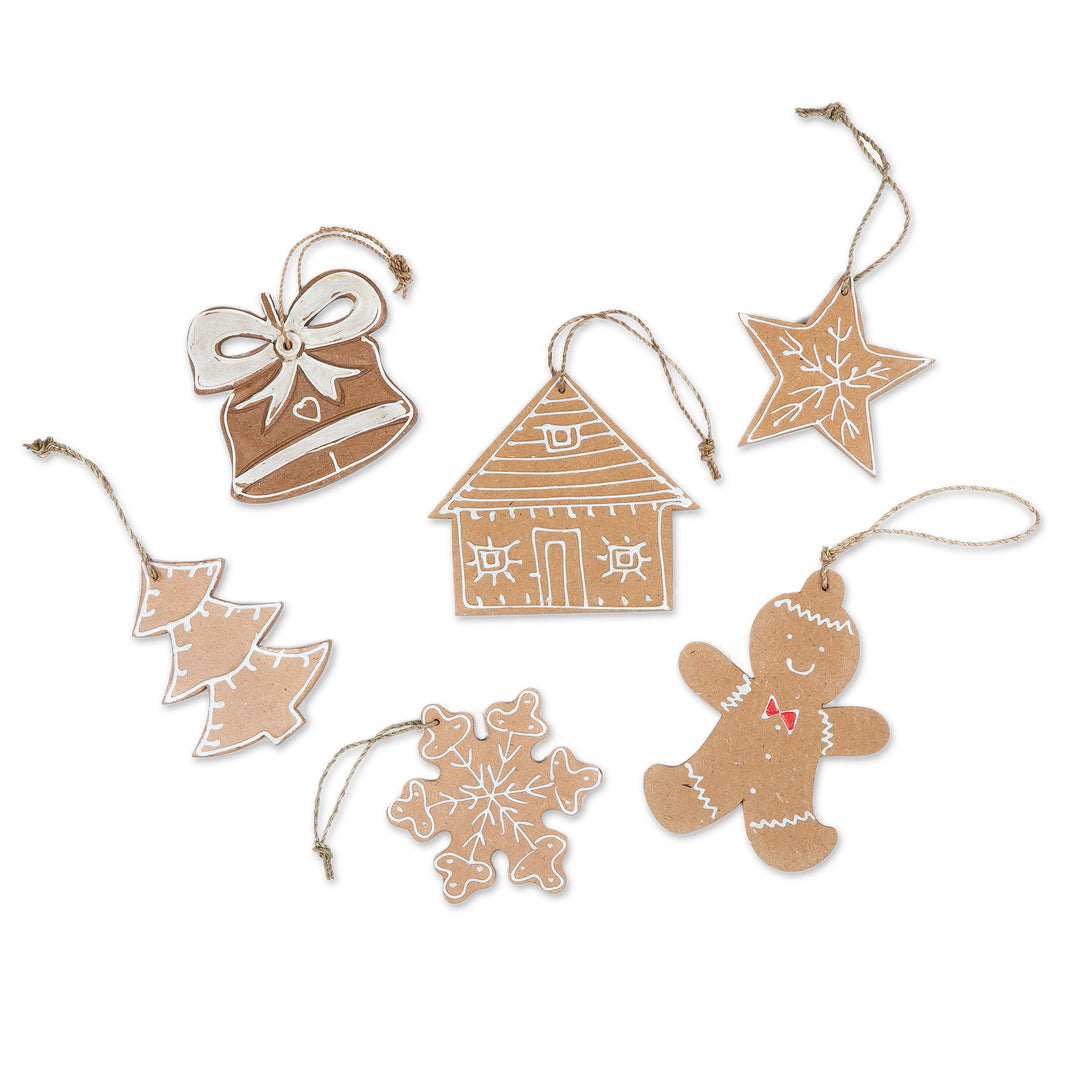 Set of 6 Handmade Christmas-Themed Chipboard Ornaments - Holiday Memories