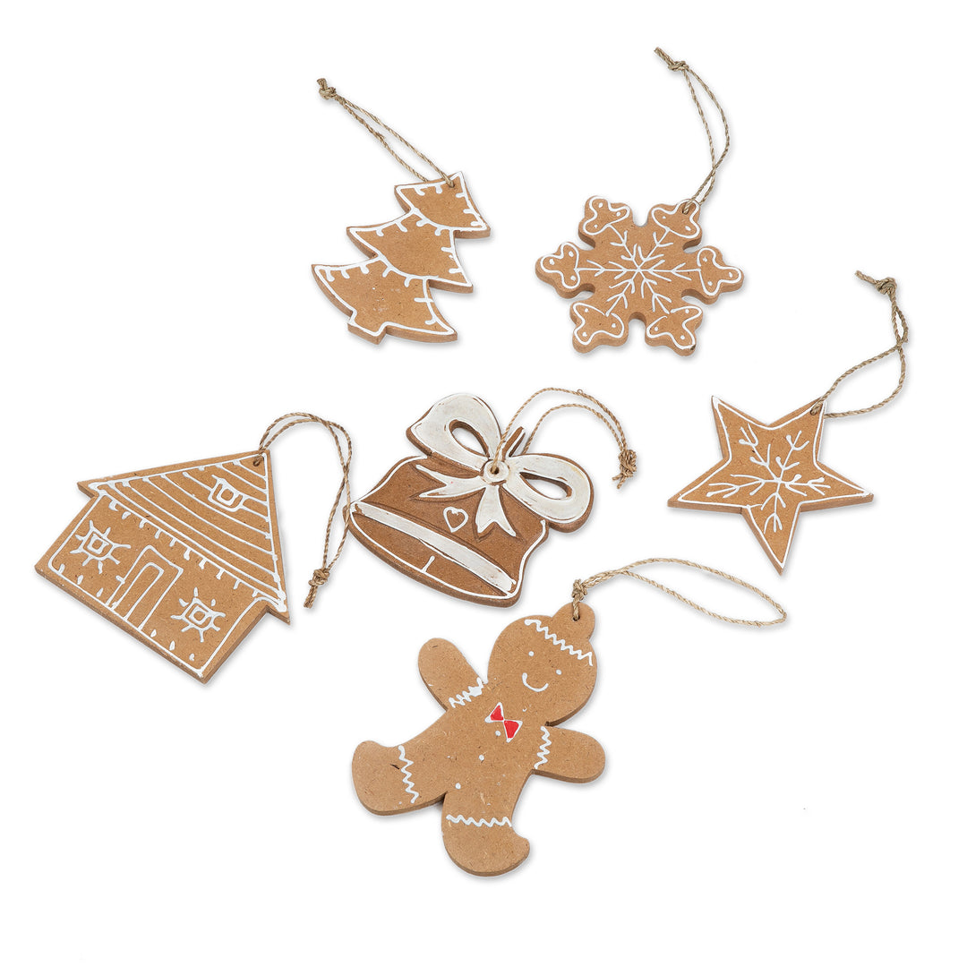 Set of 6 Handmade Christmas-Themed Chipboard Ornaments - Holiday Memories