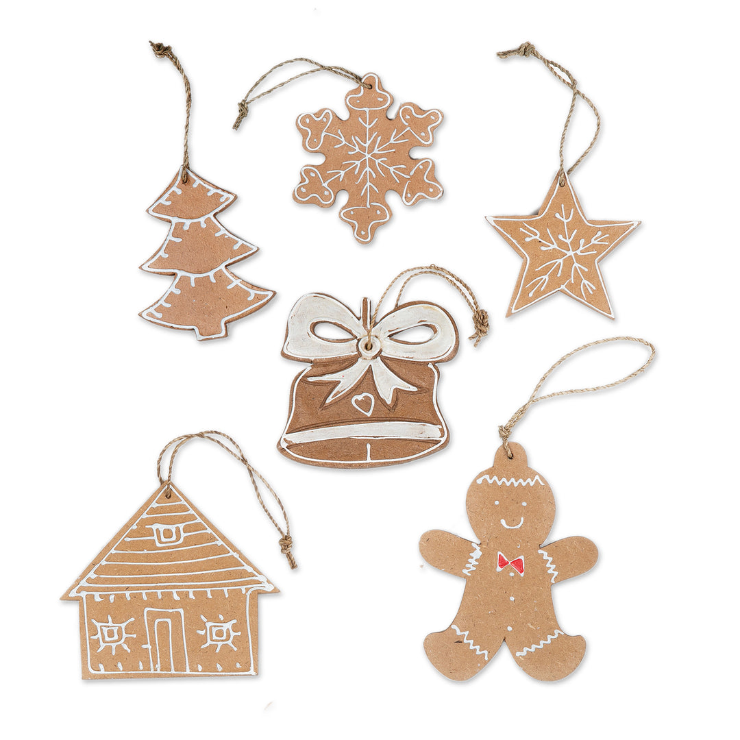 Set of 6 Handmade Christmas-Themed Chipboard Ornaments - Holiday Memories