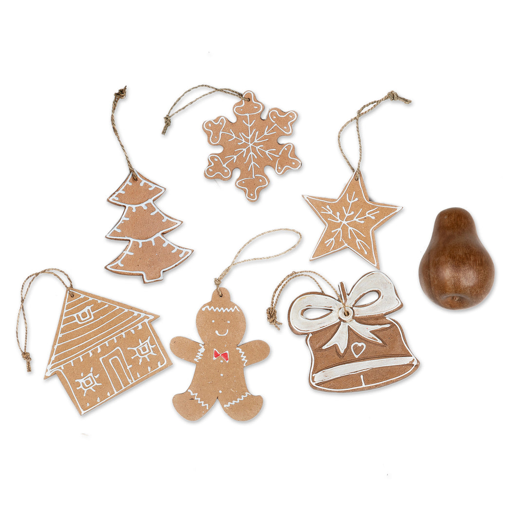 Set of 6 Handmade Christmas-Themed Chipboard Ornaments - Holiday Memories