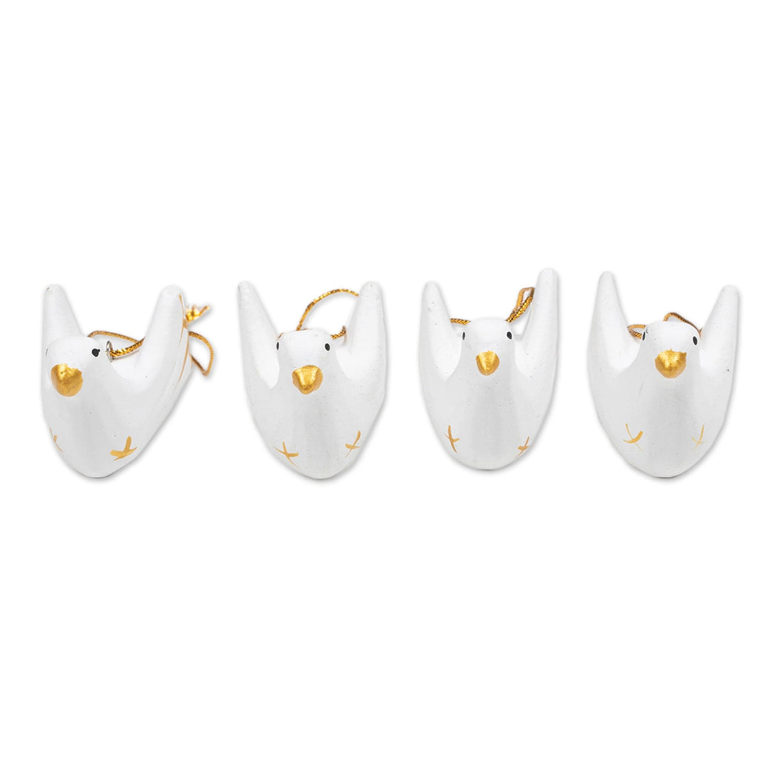 Golden and White 4-Piece Set of Dove-Shaped Wood Ornaments - Paradisial Doves