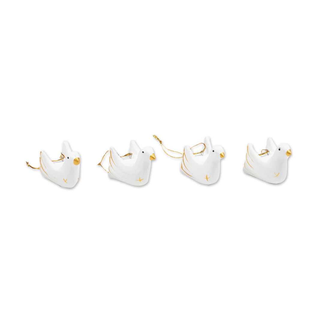 Golden and White 4-Piece Set of Dove-Shaped Wood Ornaments - Paradisial Doves