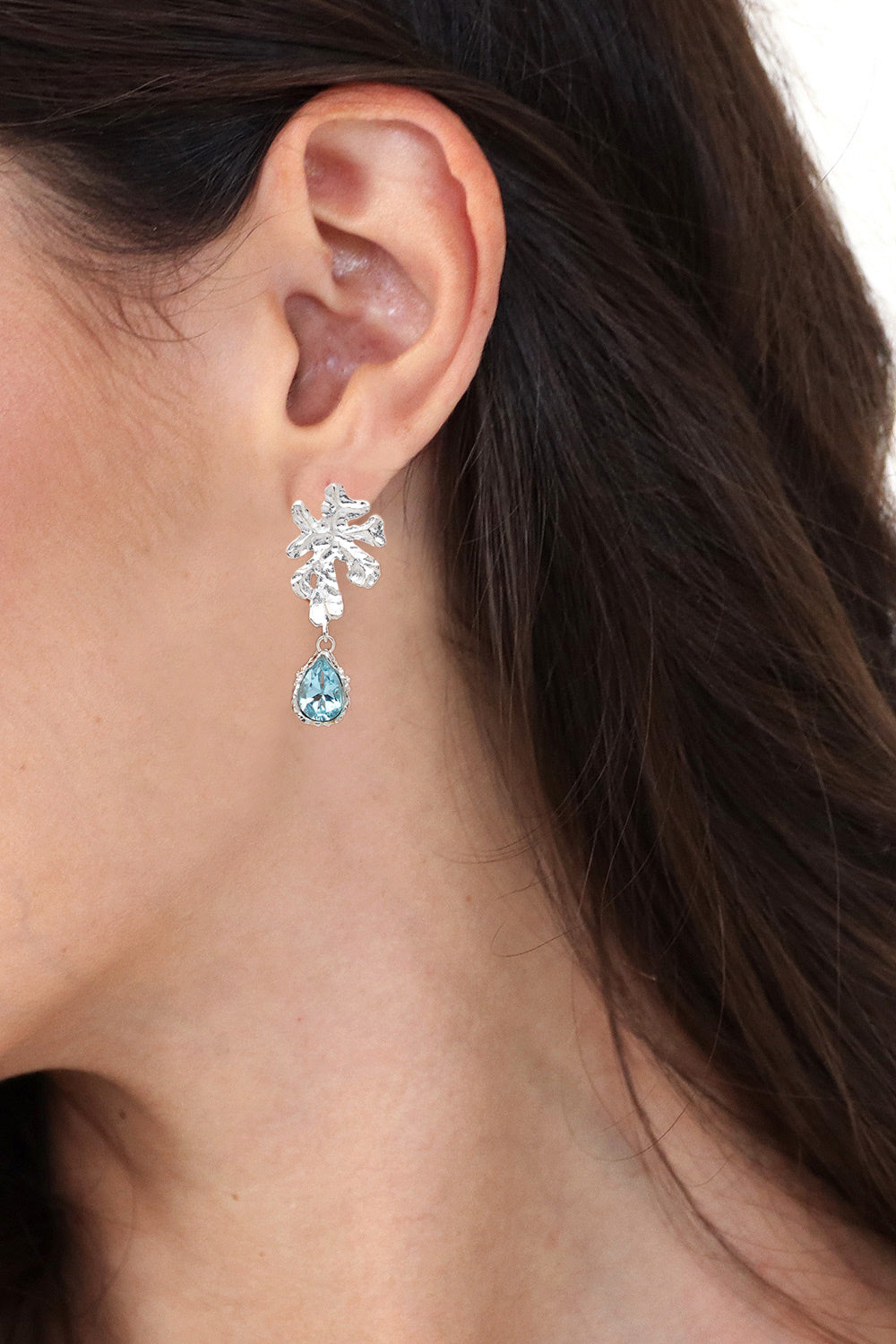 Leaf-Themed Five-Carat Blue Topaz Dangle Earrings from Bali - Loyal Staghorn