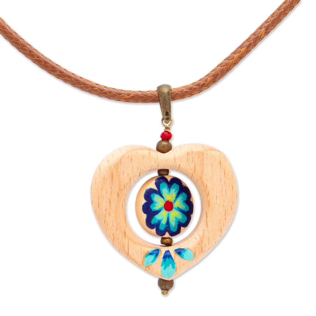 Hand-Painted Heart-Shaped Hummingbird Wood Pendant Necklace - Hummingbird Heart