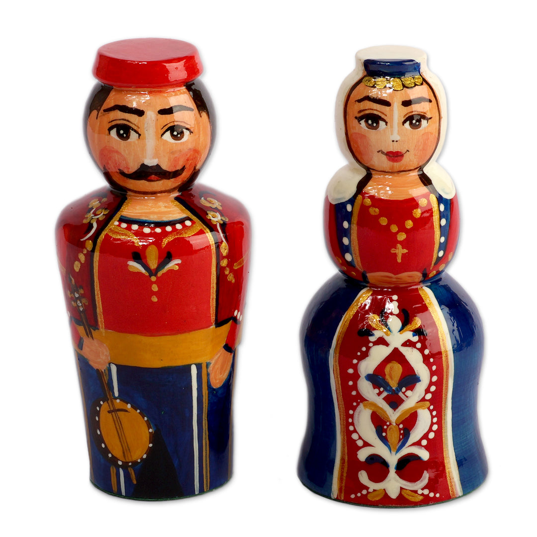 Painted Taraz Wedding-Themed 2-Piece Beechwood Figurine Set - Taraz Marriage