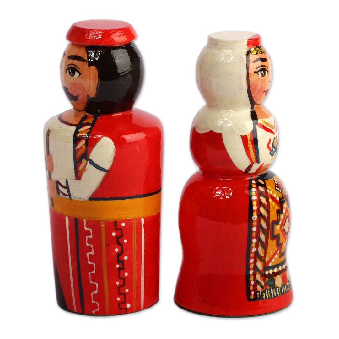 Handmade 2-Piece Taraz Couple with Flute Wood Figurine Set - Taraz Union