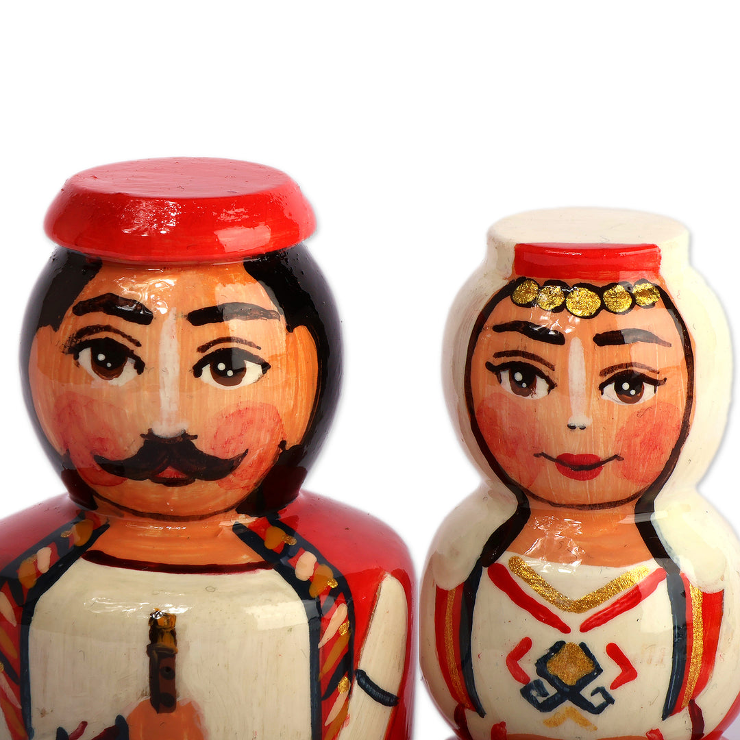 Handmade 2-Piece Taraz Couple with Flute Wood Figurine Set - Taraz Union