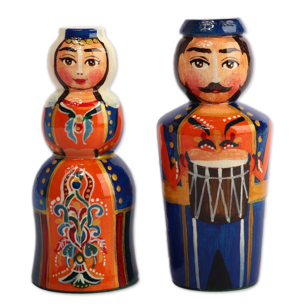 2-Piece Blue and Orange Taraz Couple with Drum Figurine Set - Taraz Bond