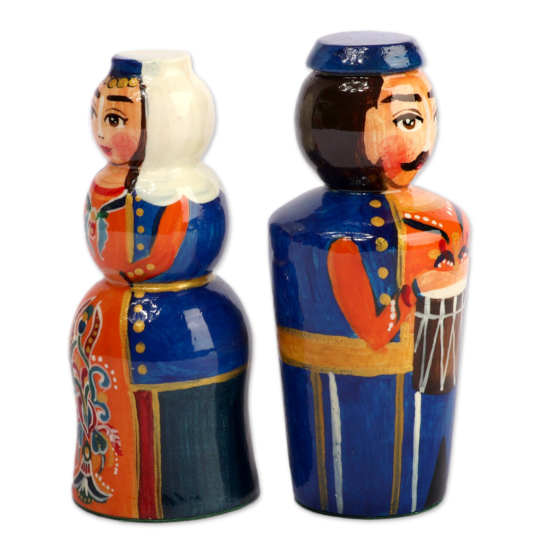 2-Piece Blue and Orange Taraz Couple with Drum Figurine Set - Taraz Bond