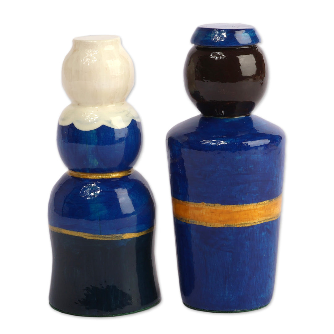 2-Piece Blue and Orange Taraz Couple with Drum Figurine Set - Taraz Bond
