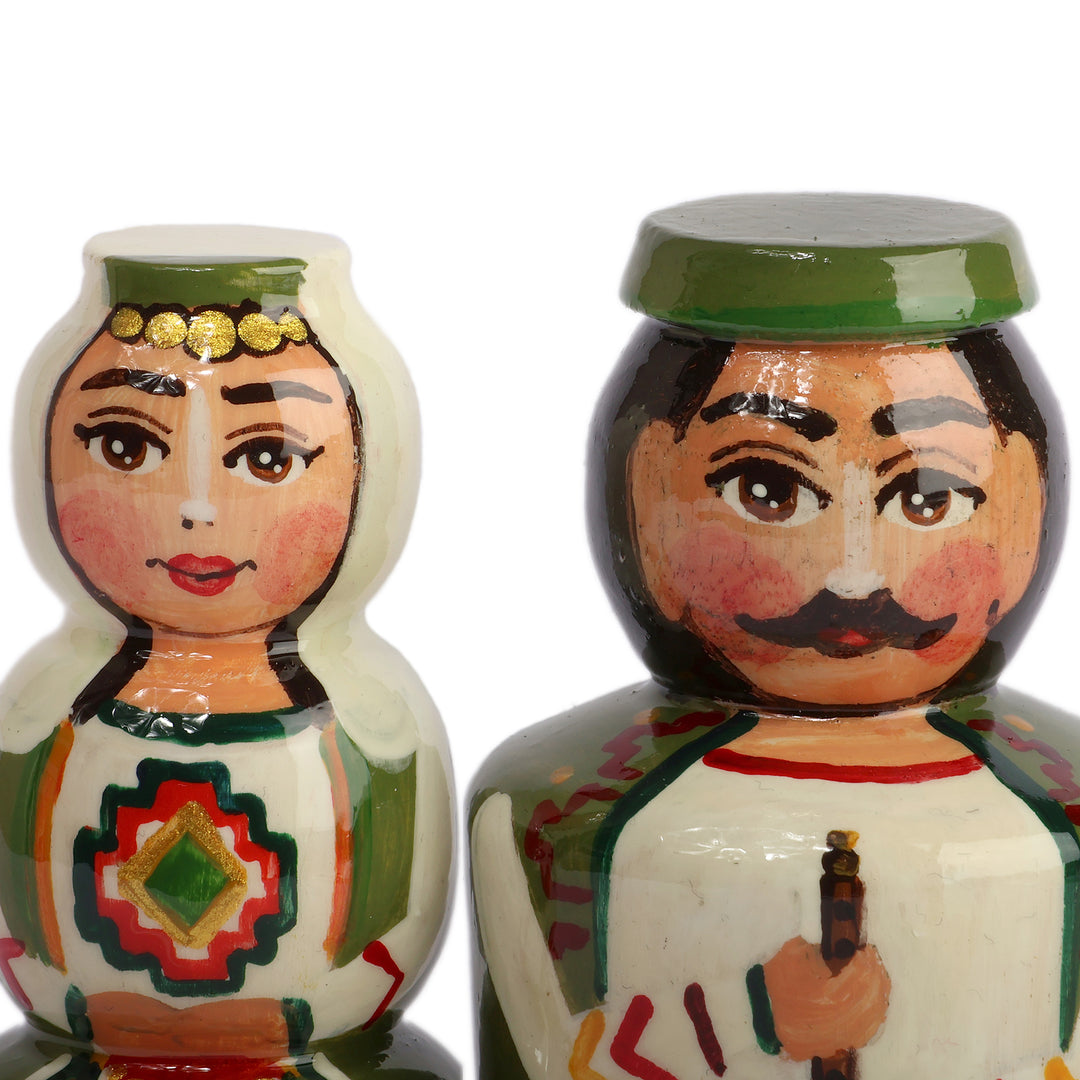 Traditional Hand-Carved 2-Piece Wood Figurine Set in Green - Taraz Harmony