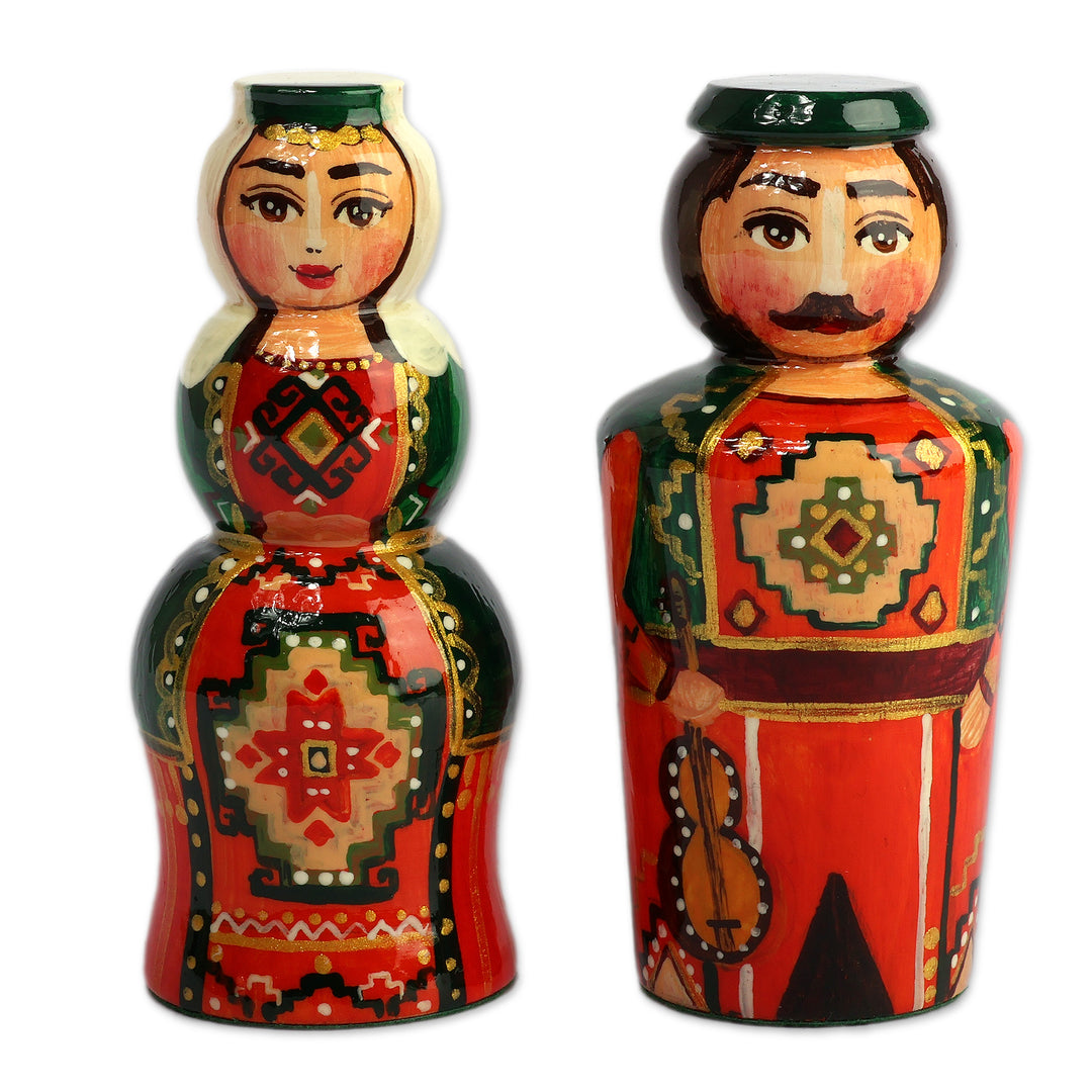 Fair Trade Glazed 2-Piece Wood Taraz Couple Figurine Set - Taraz Tradition