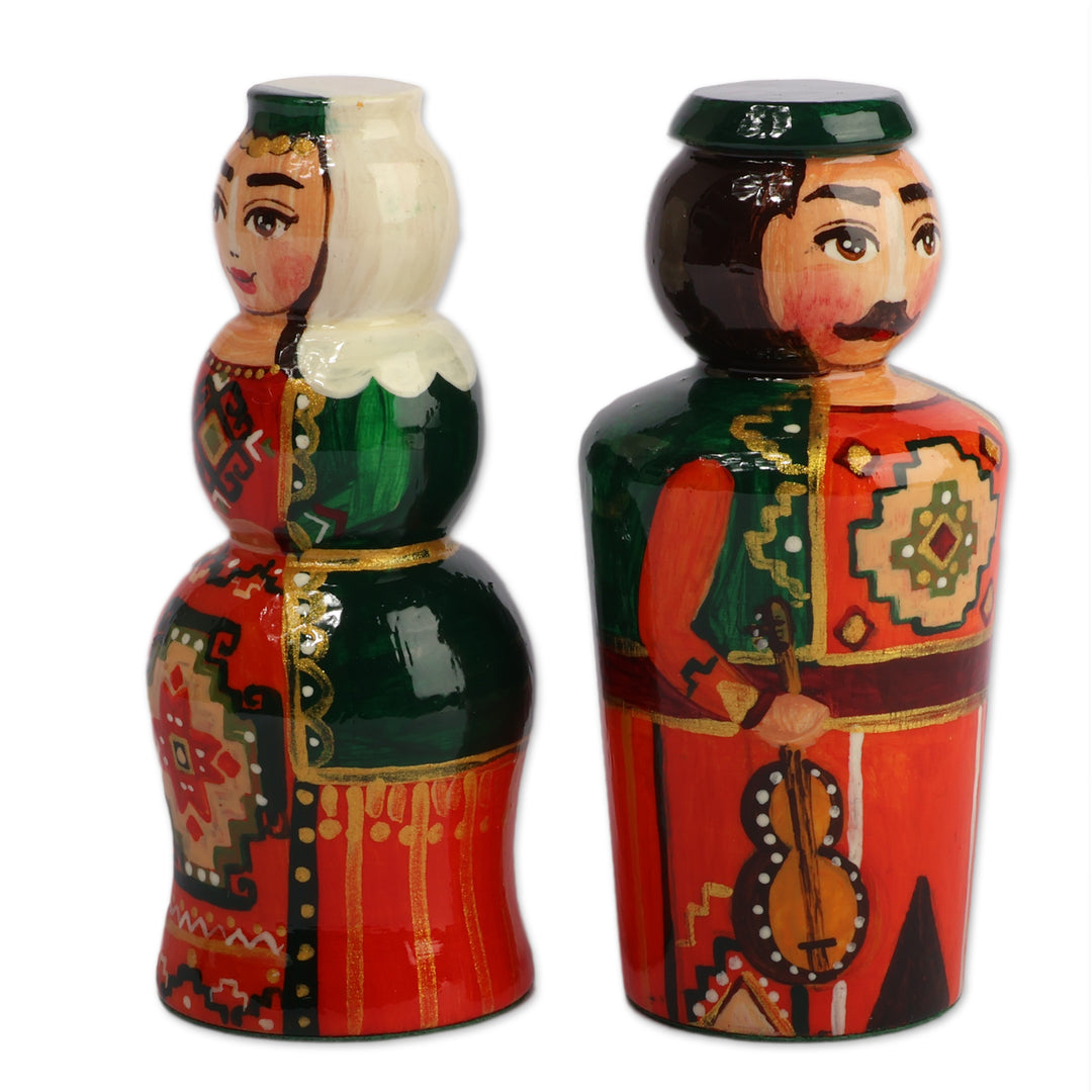 Fair Trade Glazed 2-Piece Wood Taraz Couple Figurine Set - Taraz Tradition