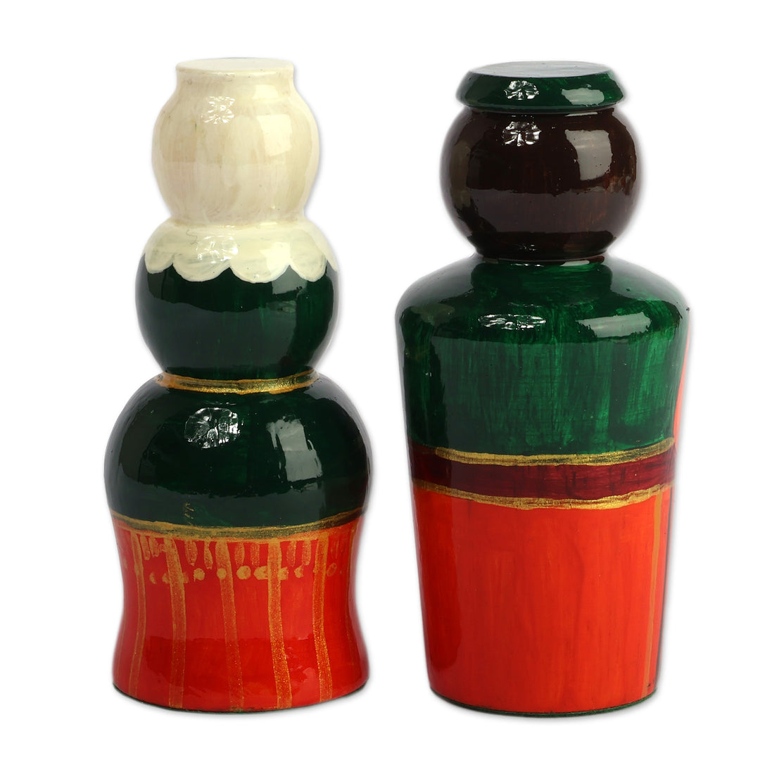 Fair Trade Glazed 2-Piece Wood Taraz Couple Figurine Set - Taraz Tradition