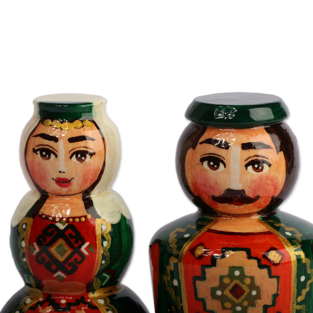 Fair Trade Glazed 2-Piece Wood Taraz Couple Figurine Set - Taraz Tradition