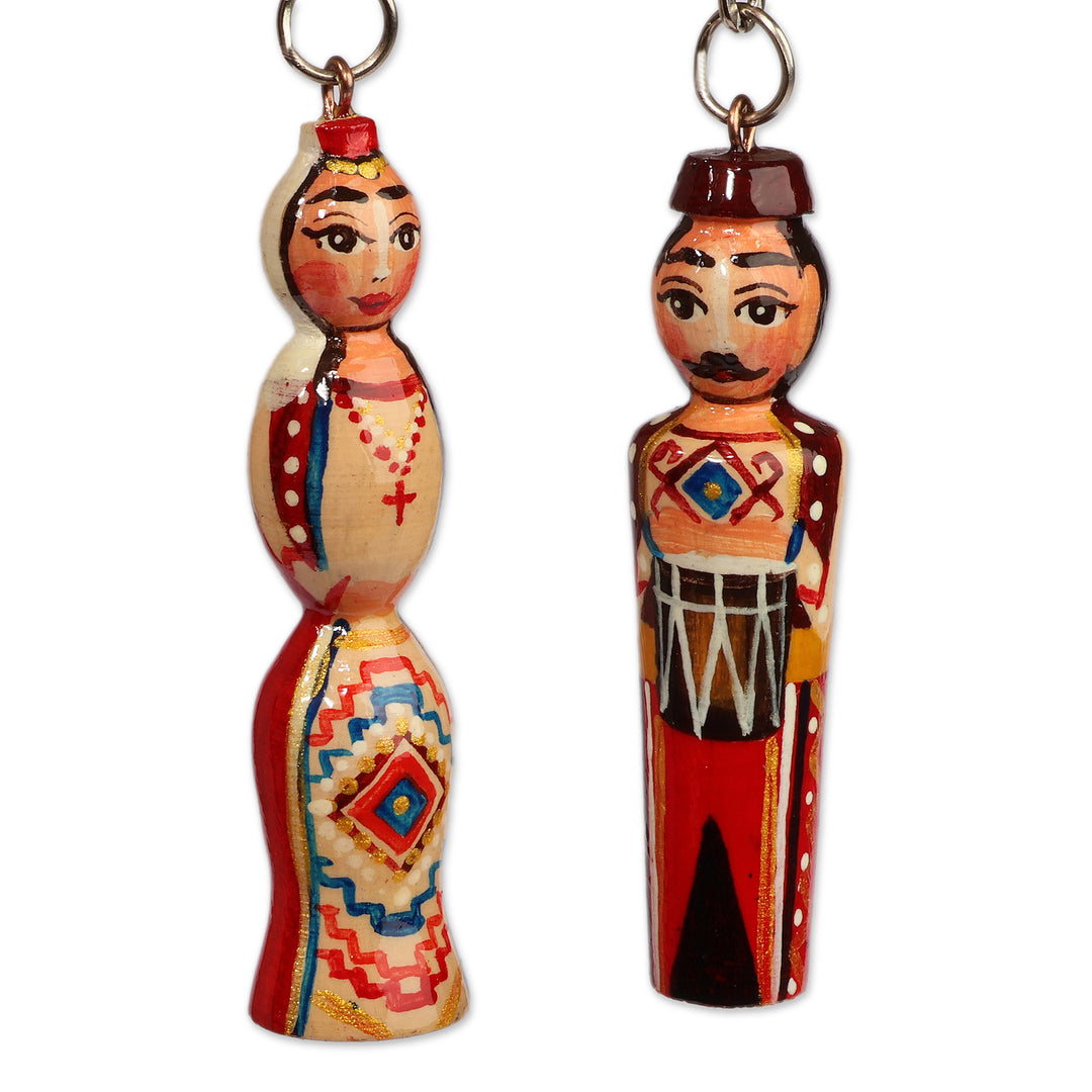 2-Piece Red and Beige Taraz Couple Beechwood Keychain Set - Romantic Taraz