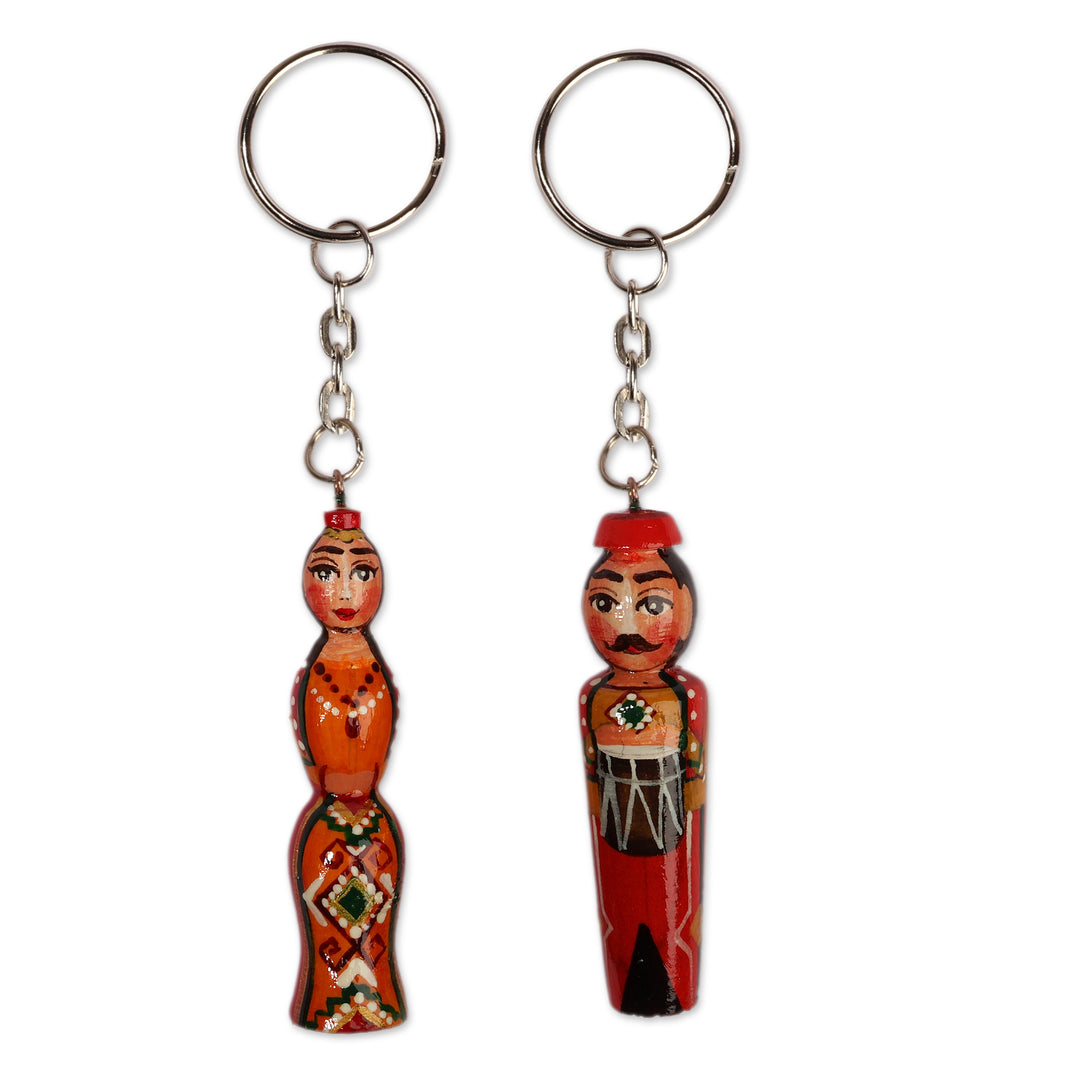 Set of 2 Orange and Red Taraz Couple Beechwood Keychains - Flaming Taraz