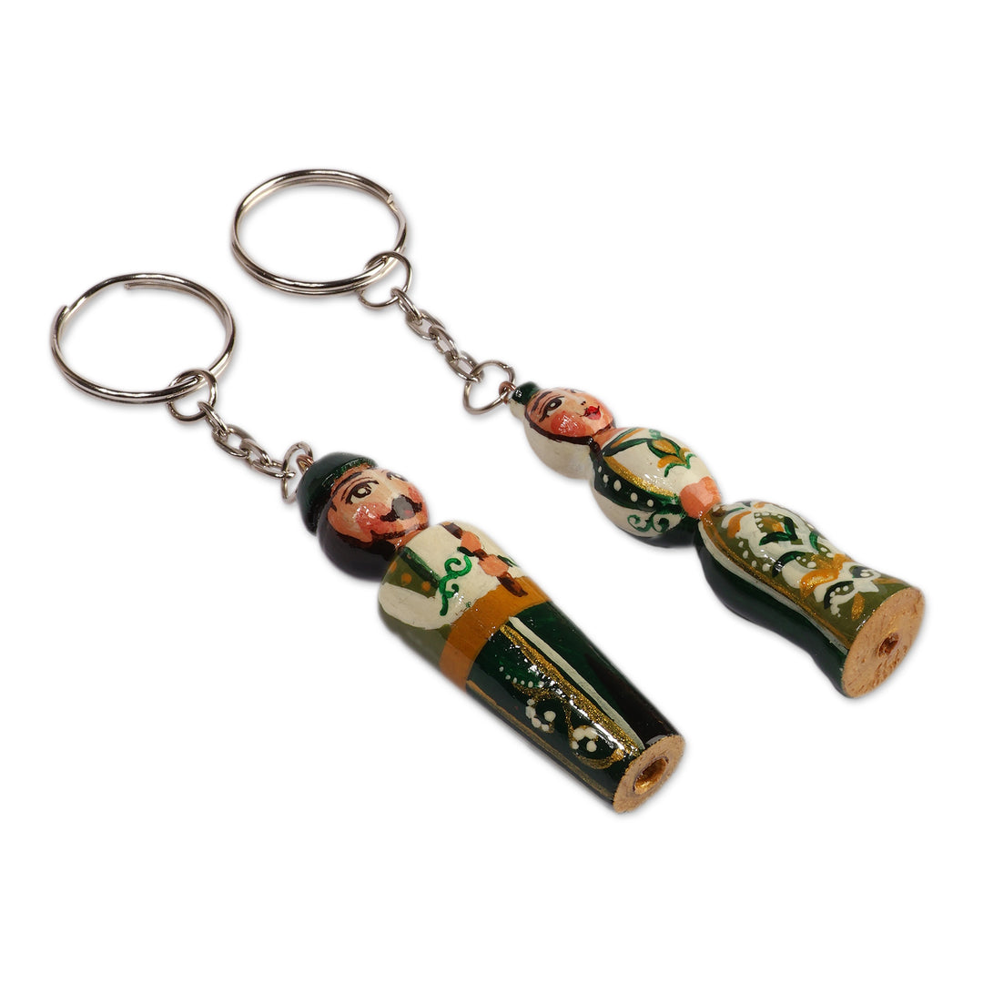 Handmade 2-Piece Green Taraz Couple Beechwood Keychain Set - Green Taraz