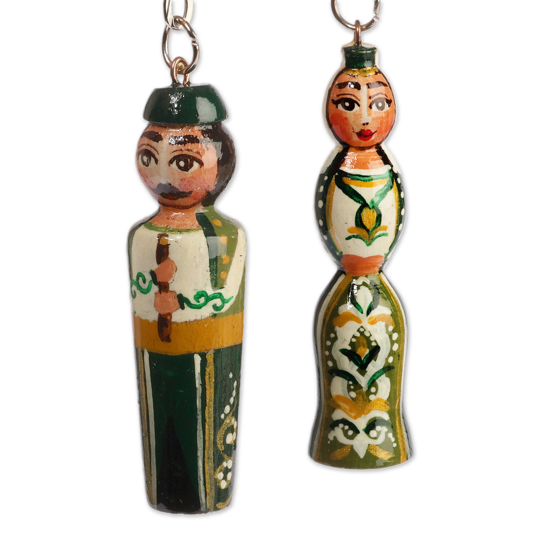 Handmade 2-Piece Green Taraz Couple Beechwood Keychain Set - Green Taraz