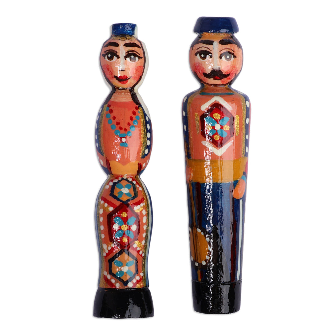 Handmade Taraz Marriage 2-Piece Blue Beechwood Magnet Set - Taraz Marriage in Blue