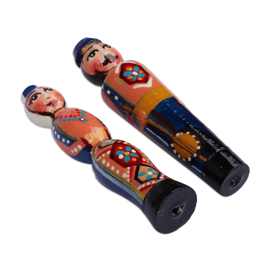 Handmade Taraz Marriage 2-Piece Blue Beechwood Magnet Set - Taraz Marriage in Blue