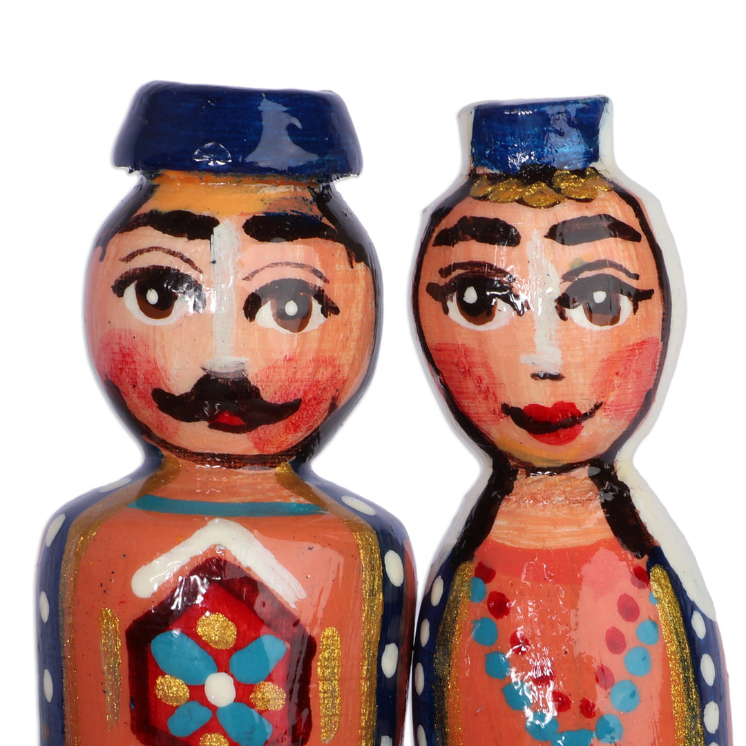 Handmade Taraz Marriage 2-Piece Blue Beechwood Magnet Set - Taraz Marriage in Blue