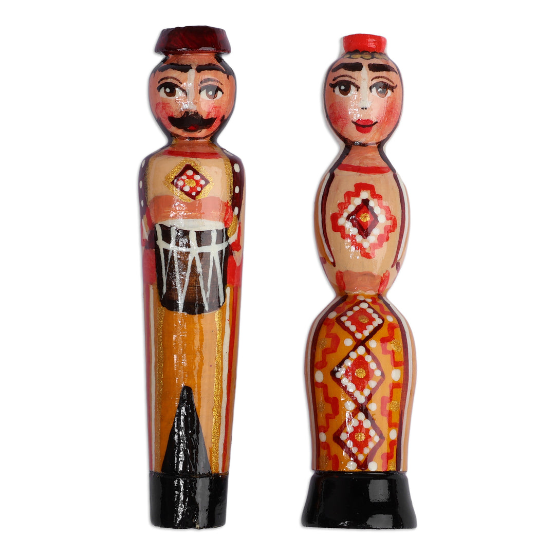 Classic Set of 2 Music-Themed Taraz Wood Magnets in Yellow - Dhol Commitment