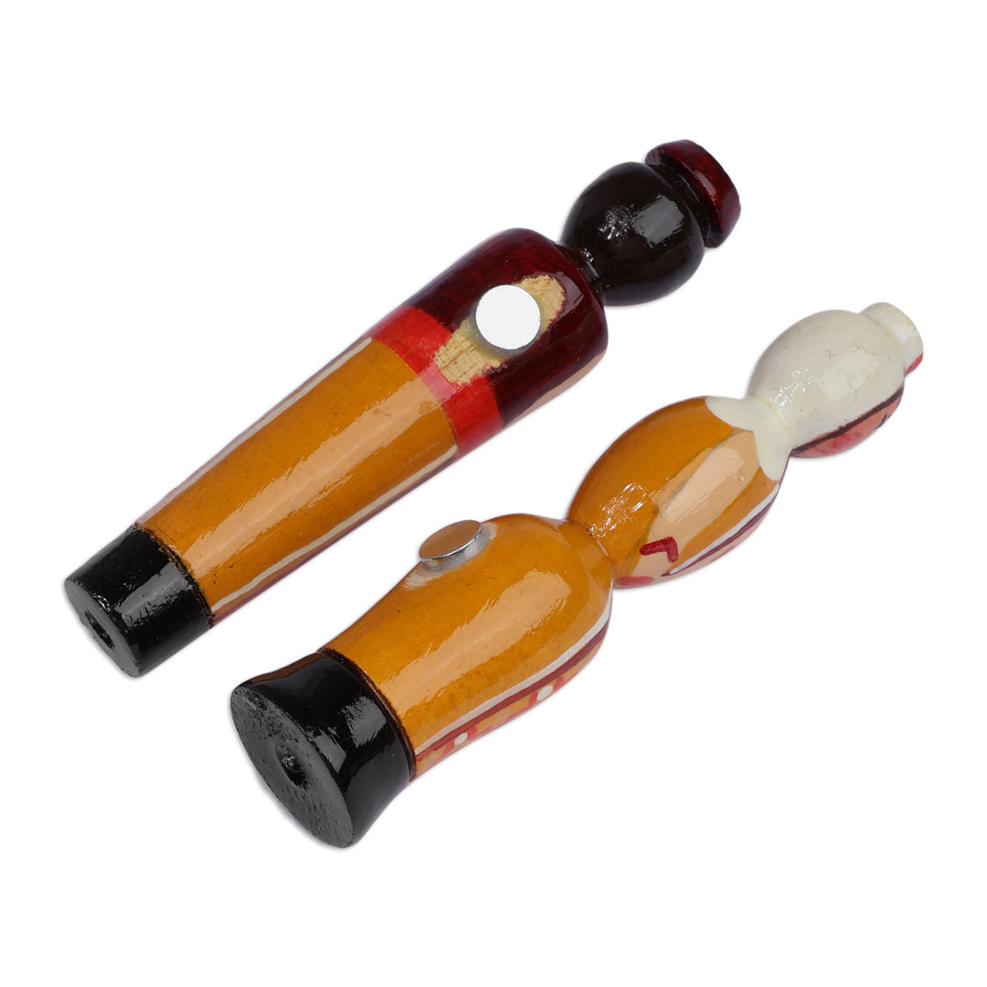 Classic Set of 2 Music-Themed Taraz Wood Magnets in Yellow - Dhol Commitment