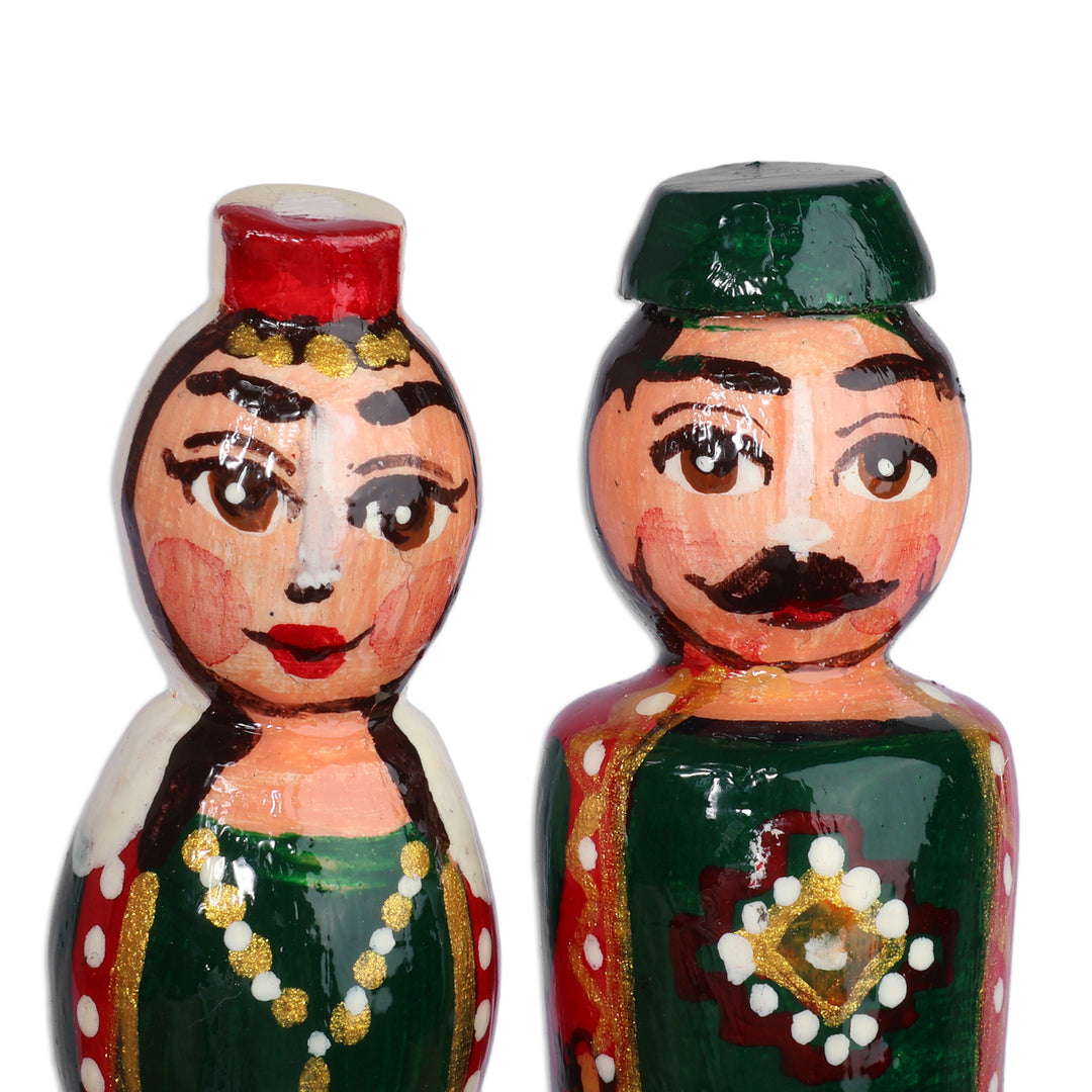 Folk Art Set of 2 Music-Themed Taraz Wood Magnets in Green - Melodic Commitment