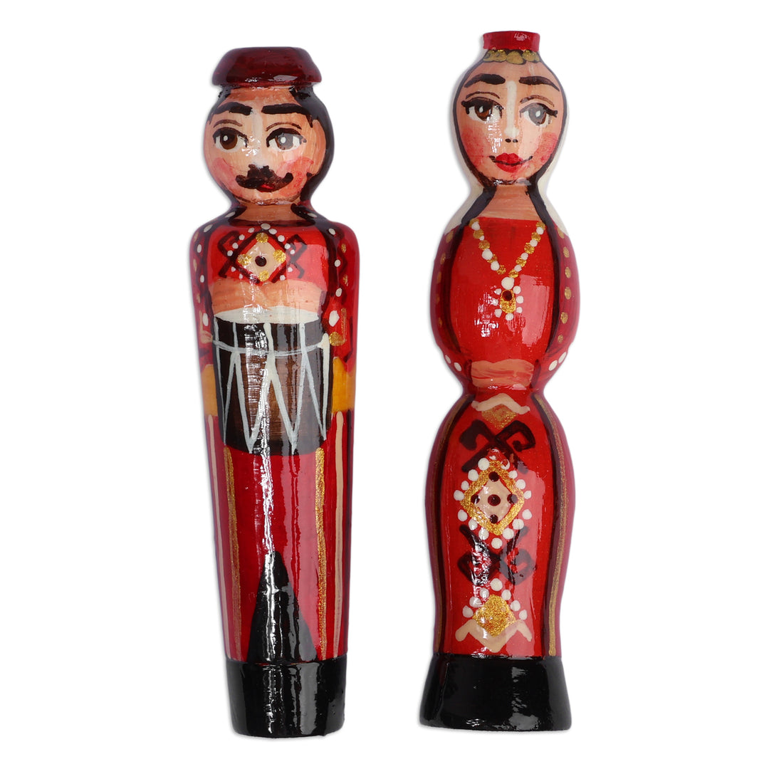 Artisan-Made Taraz Marriage 2-Piece Red Beechwood Magnet Set - Taraz Marriage in Red