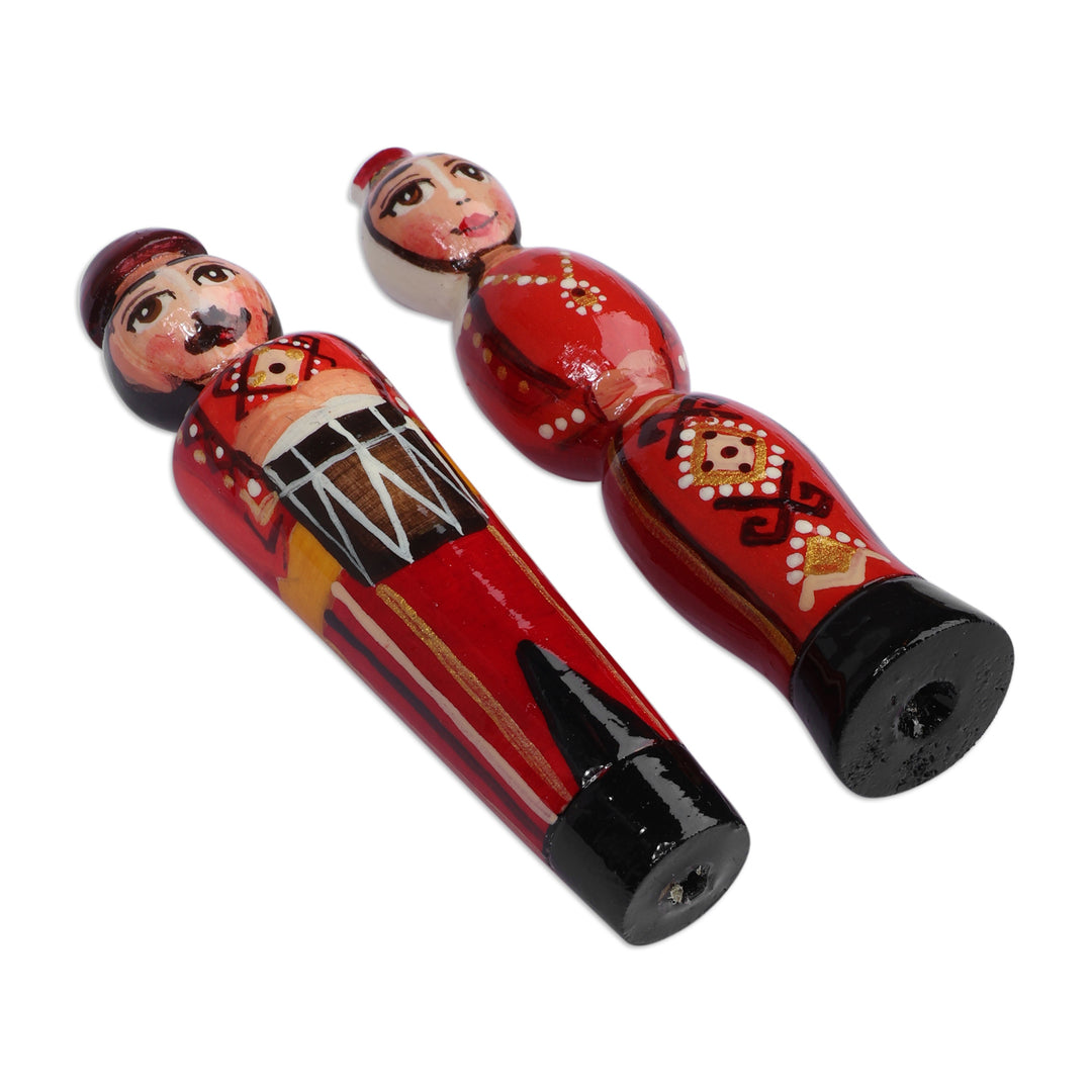 Artisan-Made Taraz Marriage 2-Piece Red Beechwood Magnet Set - Taraz Marriage in Red