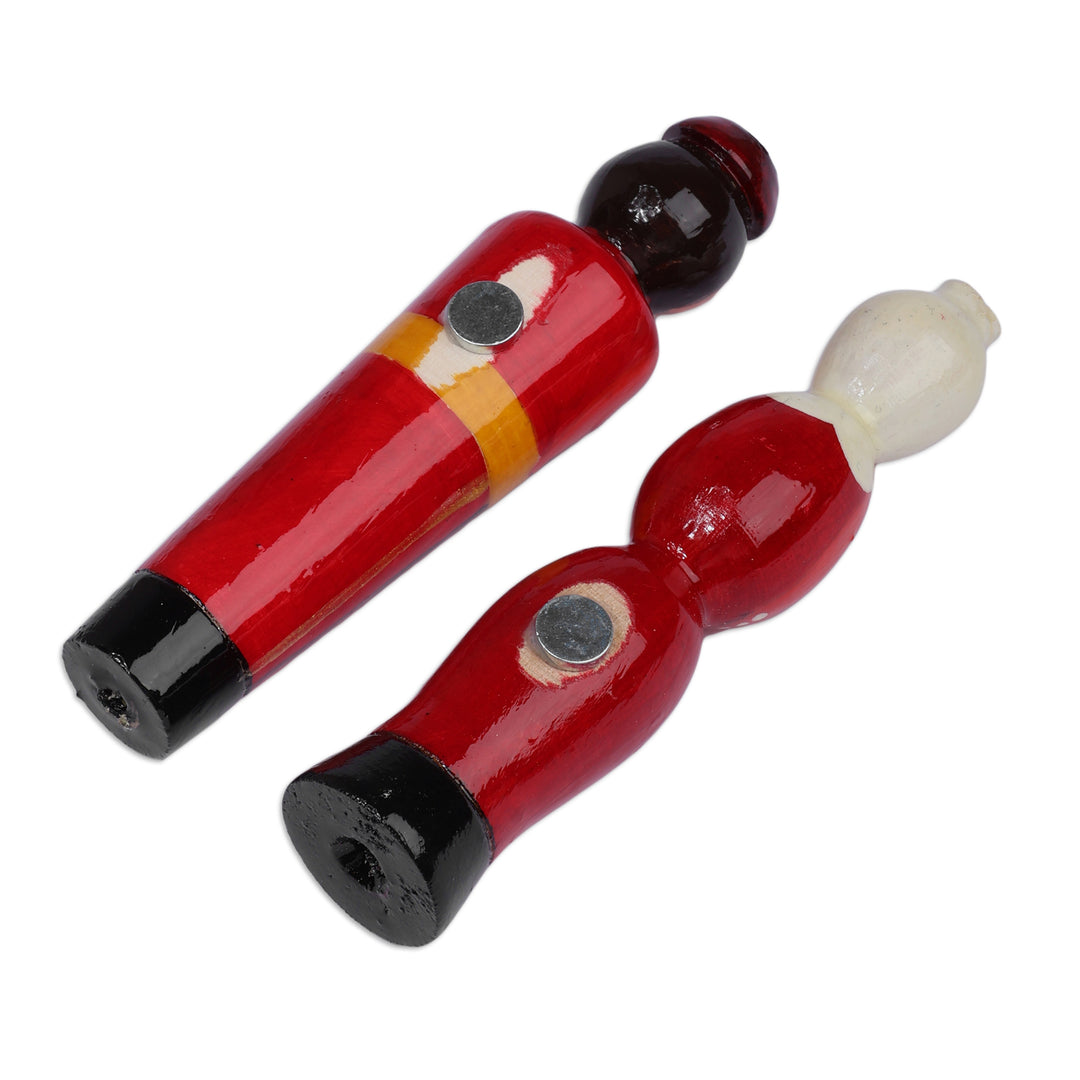 Artisan-Made Taraz Marriage 2-Piece Red Beechwood Magnet Set - Taraz Marriage in Red