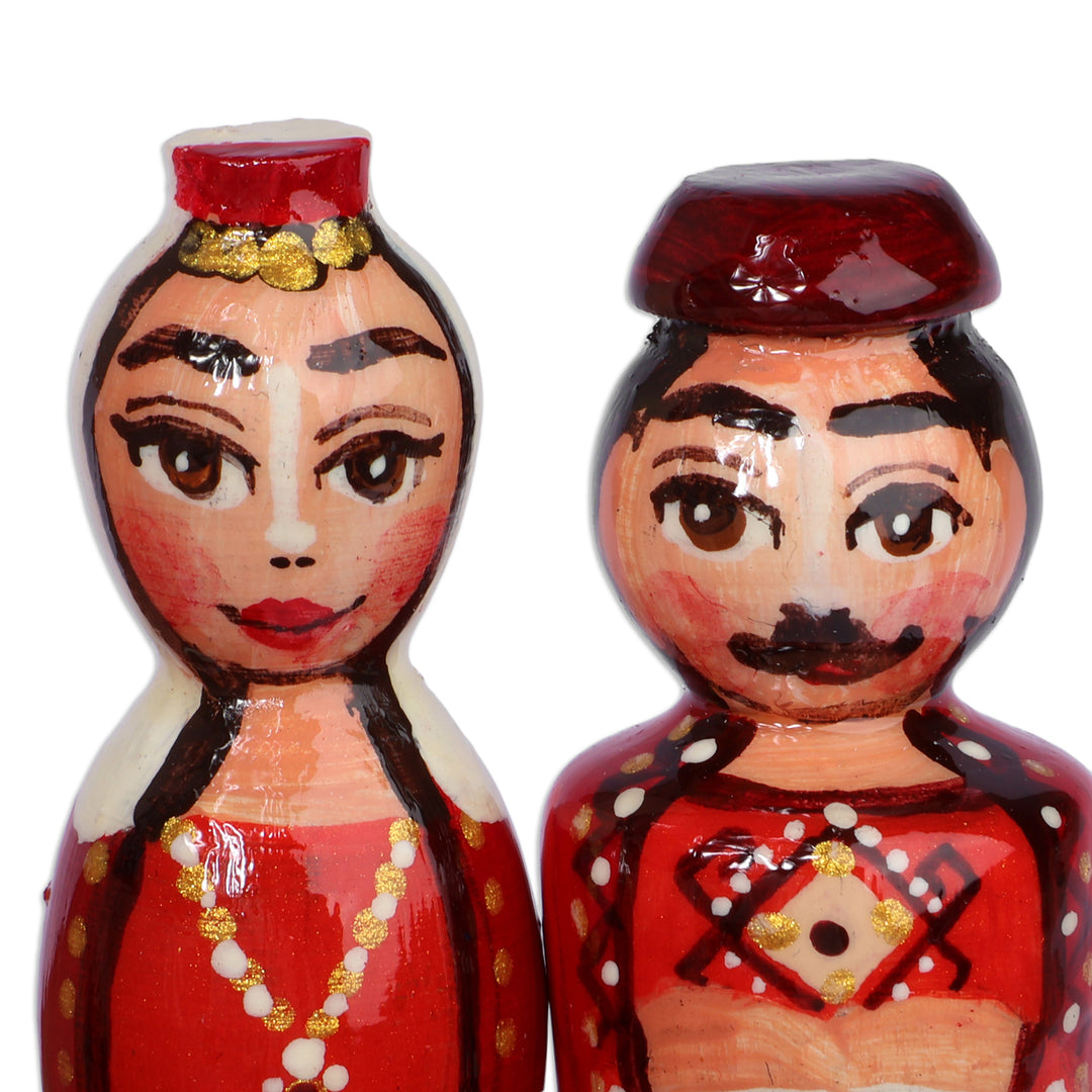Artisan-Made Taraz Marriage 2-Piece Red Beechwood Magnet Set - Taraz Marriage in Red