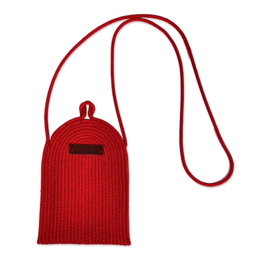 Rope-Woven Cotton Blend Cell Phone Shoulder Bag in Red - Call in Red