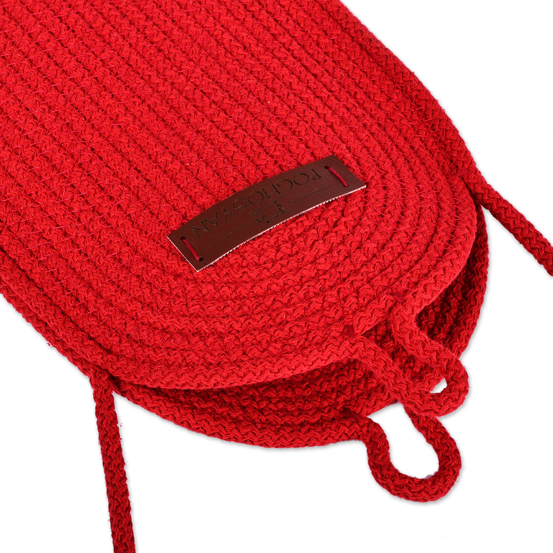 Rope-Woven Cotton Blend Cell Phone Shoulder Bag in Red - Call in Red