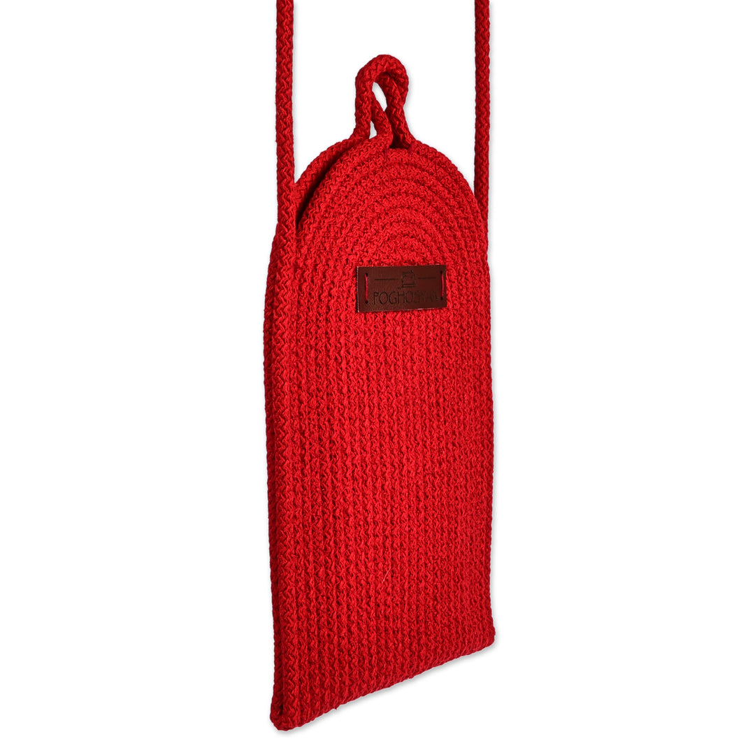 Rope-Woven Cotton Blend Cell Phone Shoulder Bag in Red - Call in Red