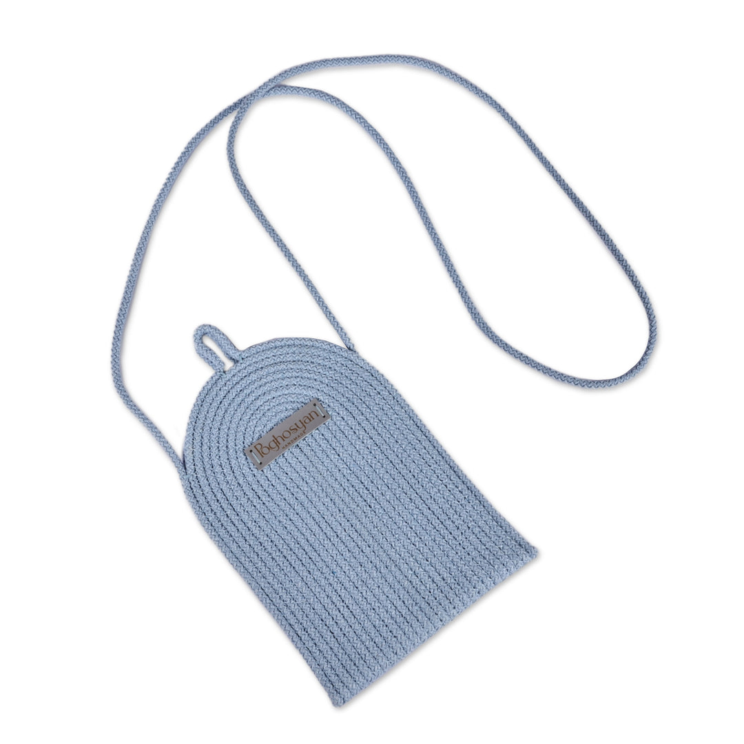 Armenian-Made Blue Cotton Blend Cell Phone Shoulder Bag - Call in Blue