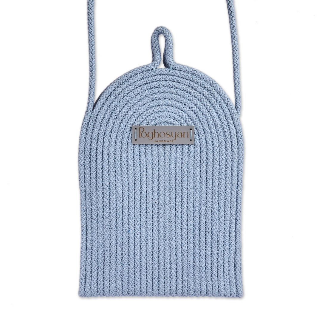 Armenian-Made Blue Cotton Blend Cell Phone Shoulder Bag - Call in Blue