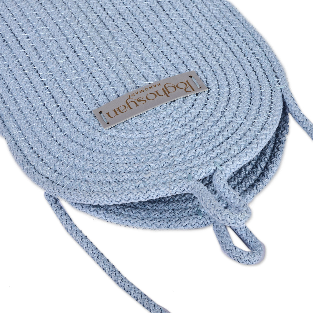 Armenian-Made Blue Cotton Blend Cell Phone Shoulder Bag - Call in Blue