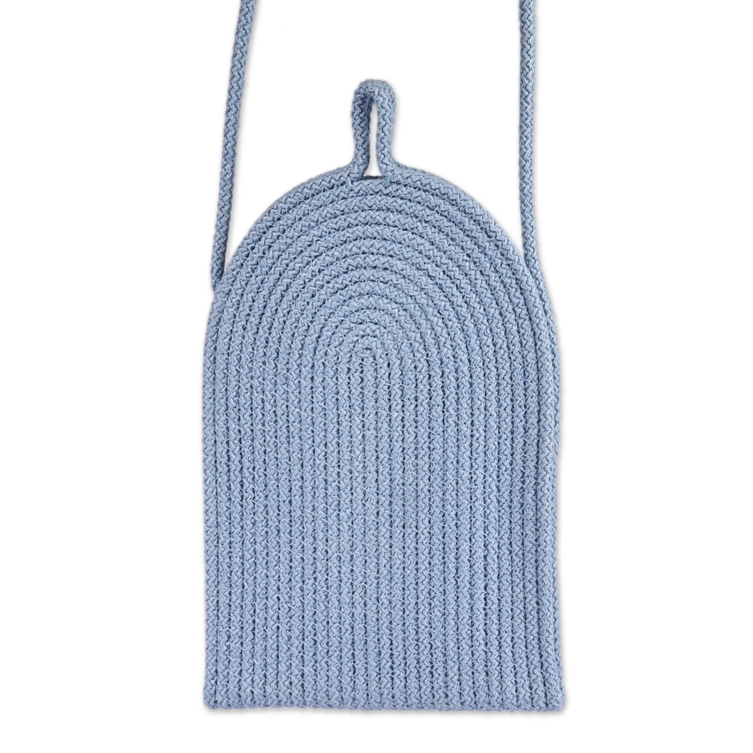 Armenian-Made Blue Cotton Blend Cell Phone Shoulder Bag - Call in Blue