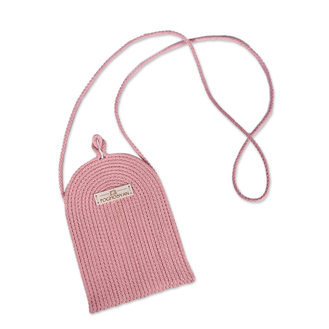 Artisan-Made Light Pink Cotton Blend Cell Phone Shoulder Bag - Call in Pink