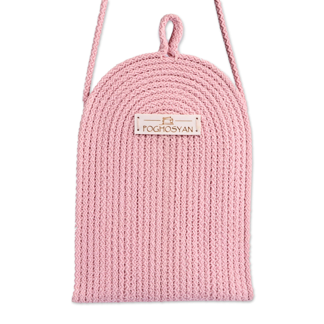 Artisan-Made Light Pink Cotton Blend Cell Phone Shoulder Bag - Call in Pink