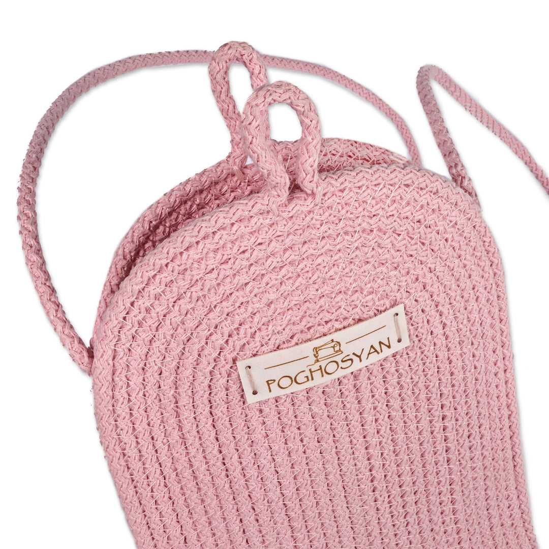 Artisan-Made Light Pink Cotton Blend Cell Phone Shoulder Bag - Call in Pink