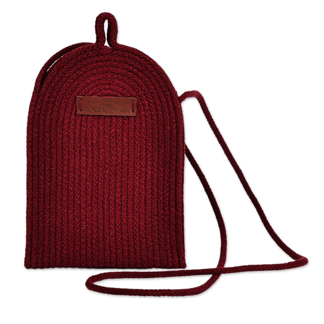 Handmade Wine Burgundy Cotton Blend Cell Phone Shoulder Bag - Call in Wine