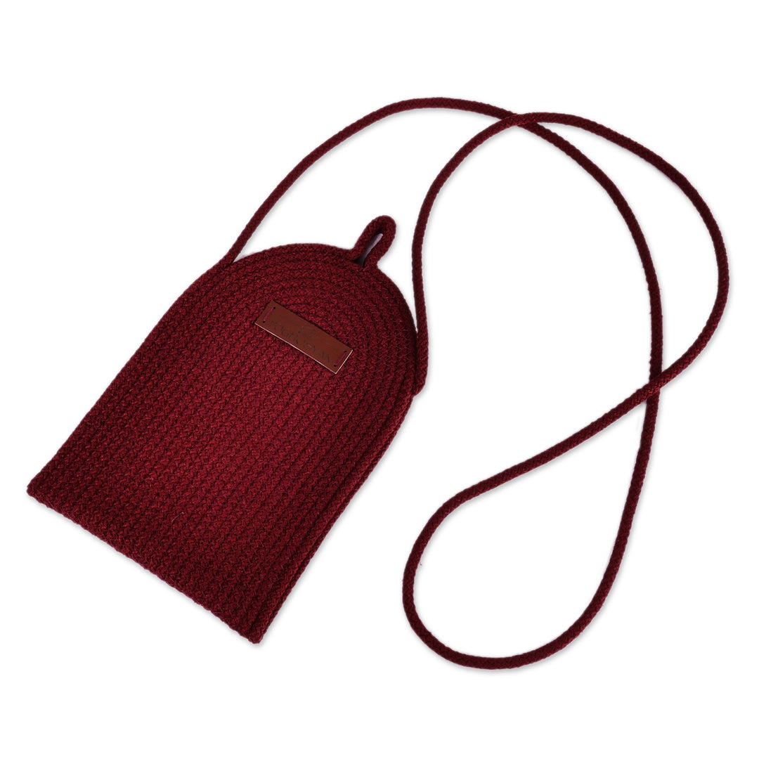 Handmade Wine Burgundy Cotton Blend Cell Phone Shoulder Bag - Call in Wine