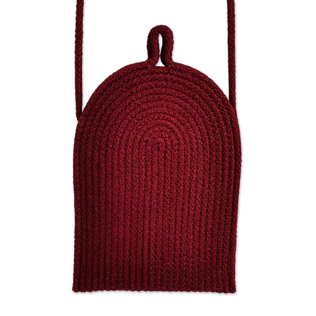 Handmade Wine Burgundy Cotton Blend Cell Phone Shoulder Bag - Call in Wine