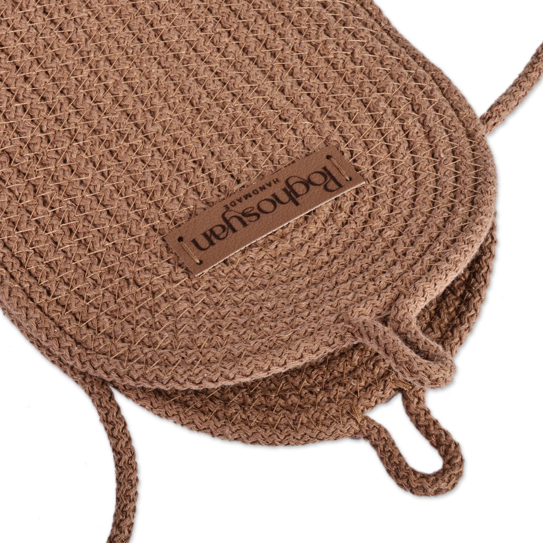 Handwoven Camel Brown Cotton Blend Cell Phone Shoulder Bag - Call in Camel