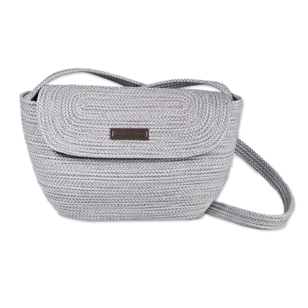Handwoven Grey Cotton Blend Sling Bag Crafted in Armenia - Metropolitan Grey