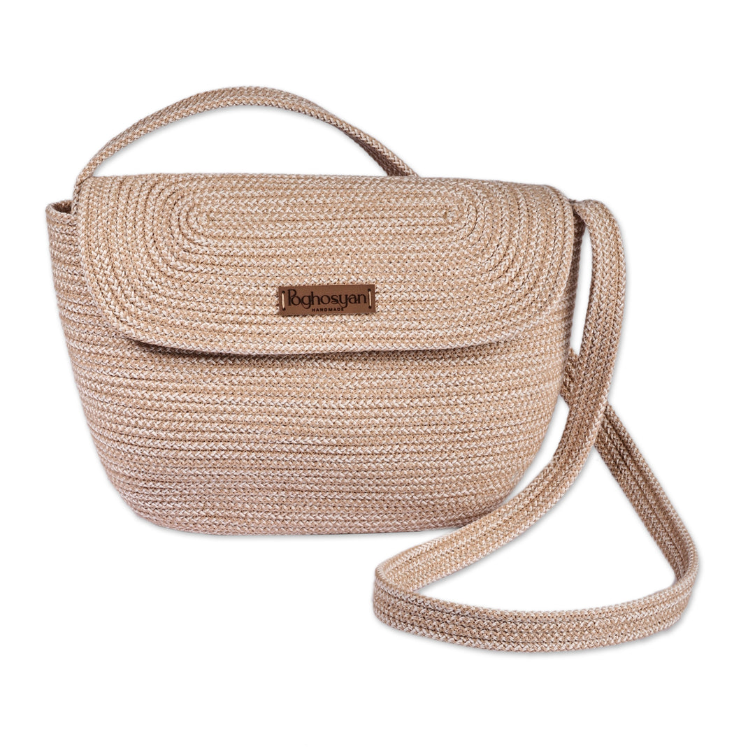 Armenian Handcrafted Cotton Blend Sling Bag in Beige Hues - Metropolitan Beige